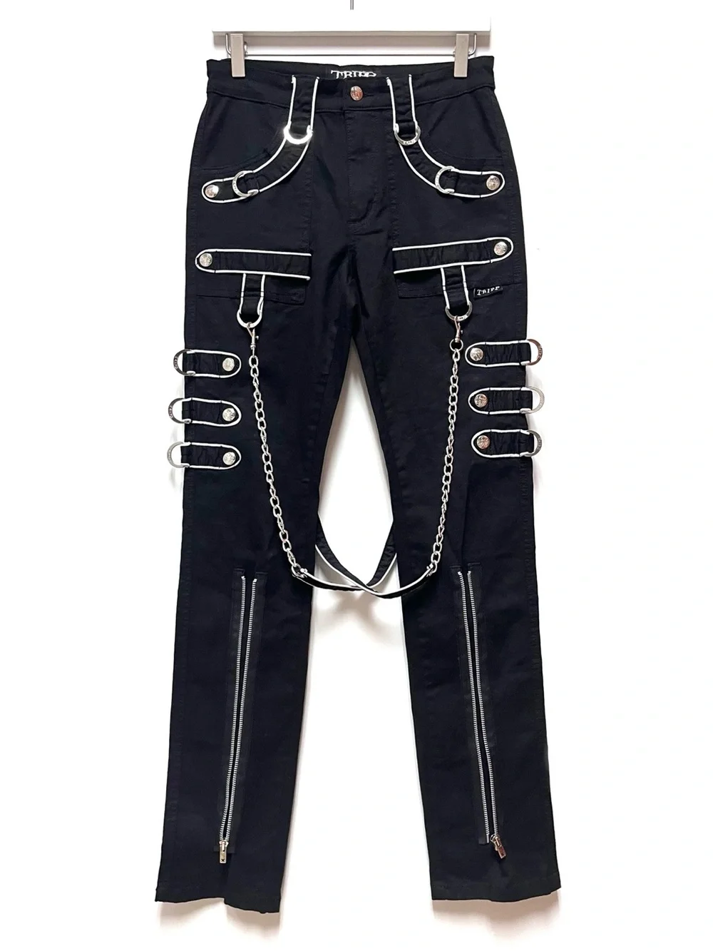 TRIPP NYC Band Pants 26 Black Bondage Chain Strap Goth Punk Unisex Cyber Y2K